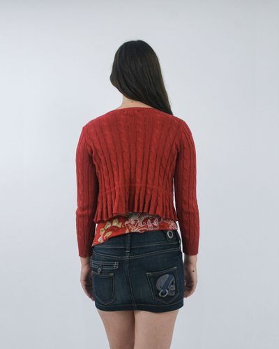 gilmore girls | medium red ralph lauren fringe cropped cardigan 4