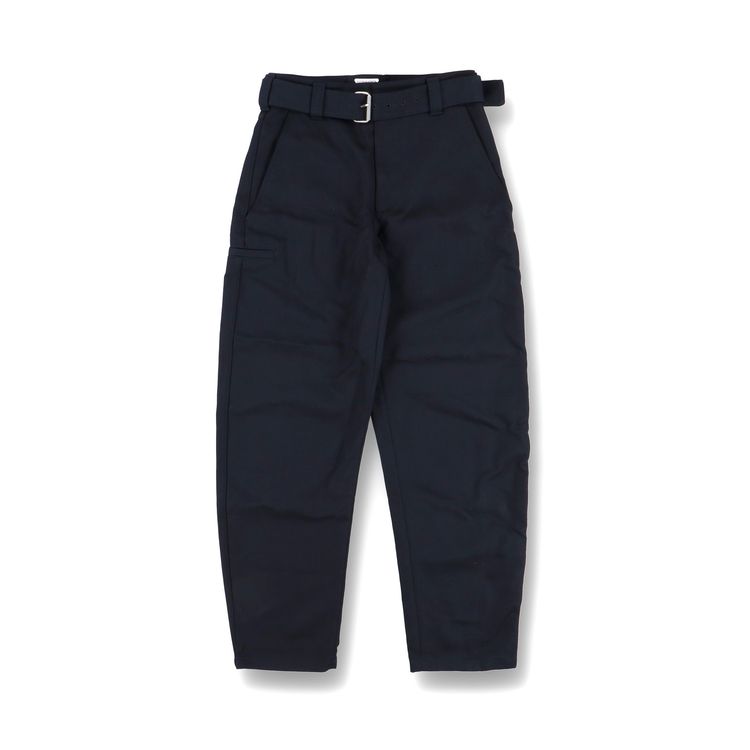 Bottega Veneta Navy Blue Belted Barrel-Leg Trousers