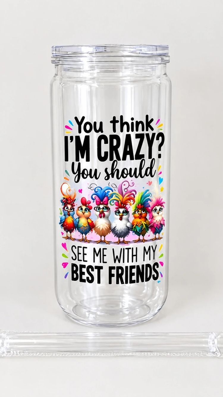 Clear Tumbler With Colorful Bird Design And Text image 1