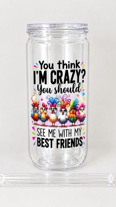 Clear Tumbler With Colorful Bird Design And Text