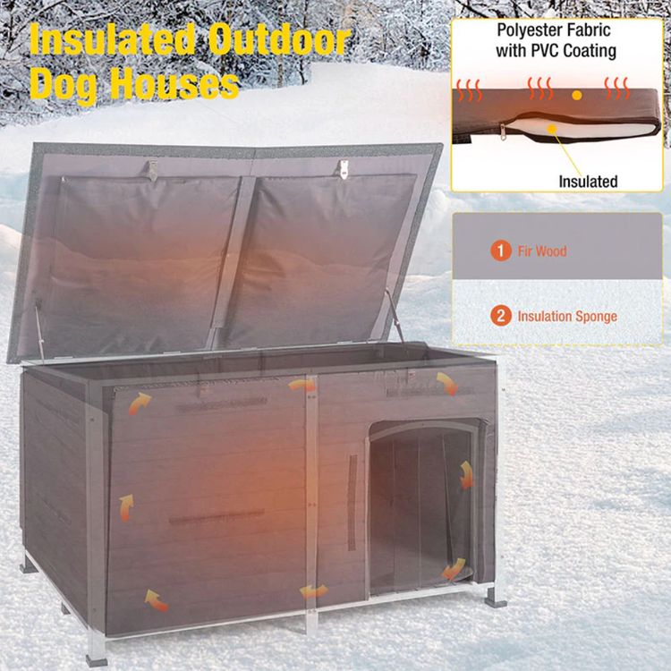 Extra Large Insulated Dog House | Pet HutchSoft Liner Inside - Grey 3