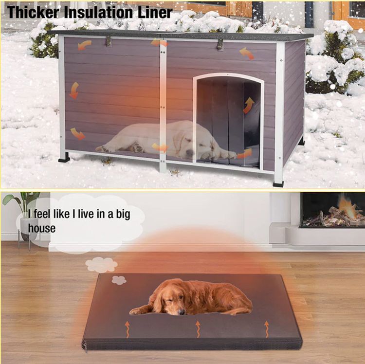 Extra Large Insulated Dog House | Pet HutchSoft Liner Inside - Grey 7