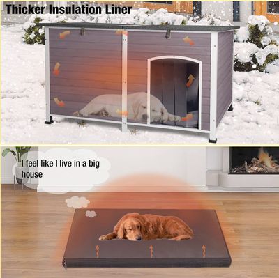 Extra Large Insulated Dog House | Pet HutchSoft Liner Inside - Grey 7