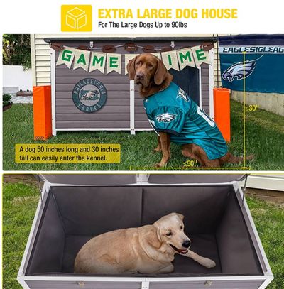 Extra Large Insulated Dog House | Pet HutchSoft Liner Inside - Grey 6