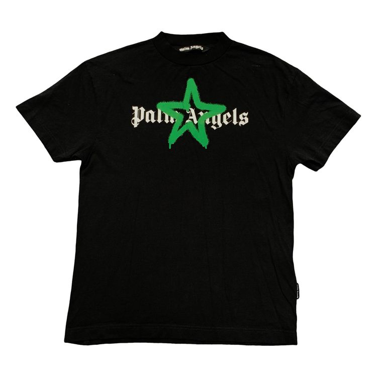 Palm Angels Medium Tee Star Graffiti Black T-Shirt Green Graphic