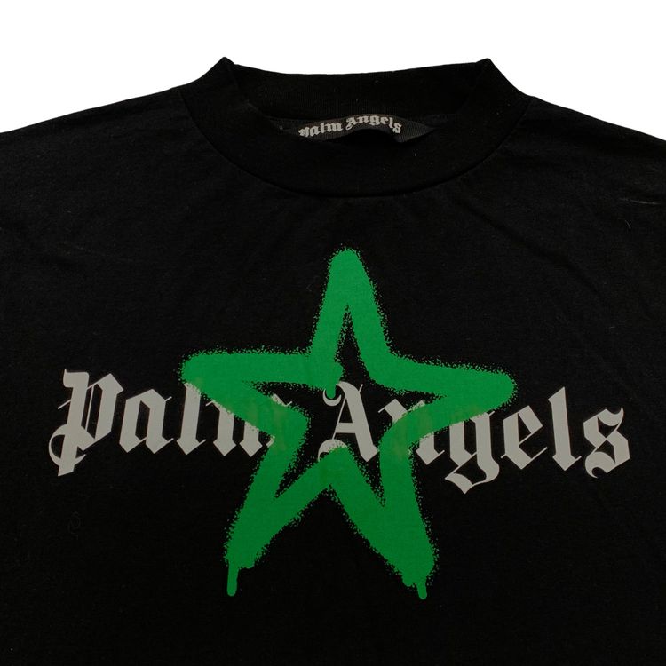 Palm Angels Medium Tee Star Graffiti Black T-Shirt Green Graphic 8