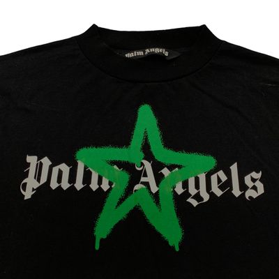 Palm Angels Medium Tee Star Graffiti Black T-Shirt Green Graphic 8