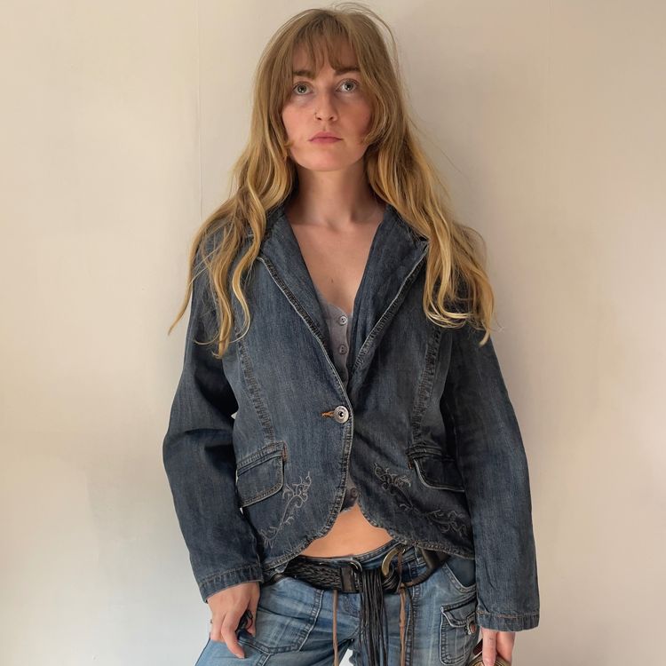 2000s  Dark Denim Embroidered Jacket image 3
