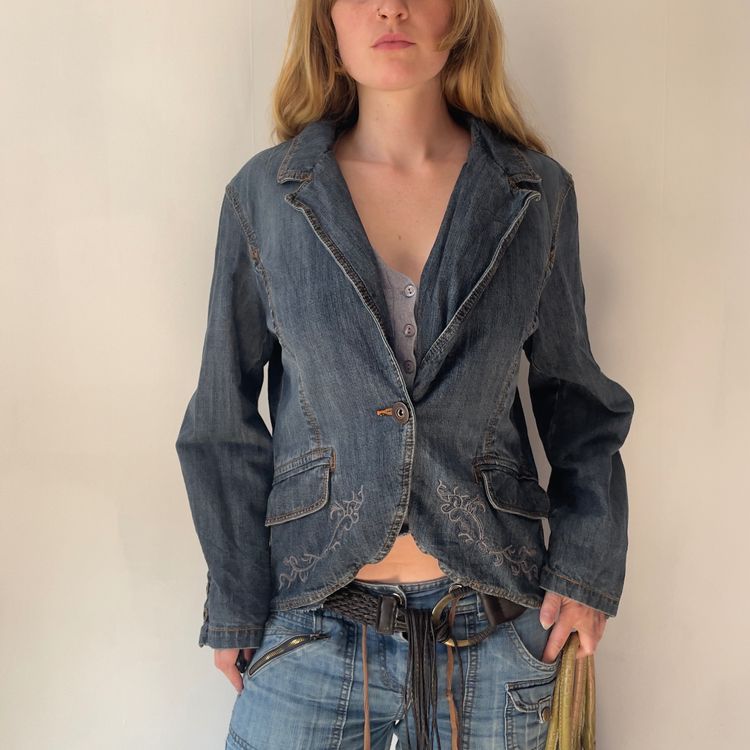 2000s  Dark Denim Embroidered Jacket image 2