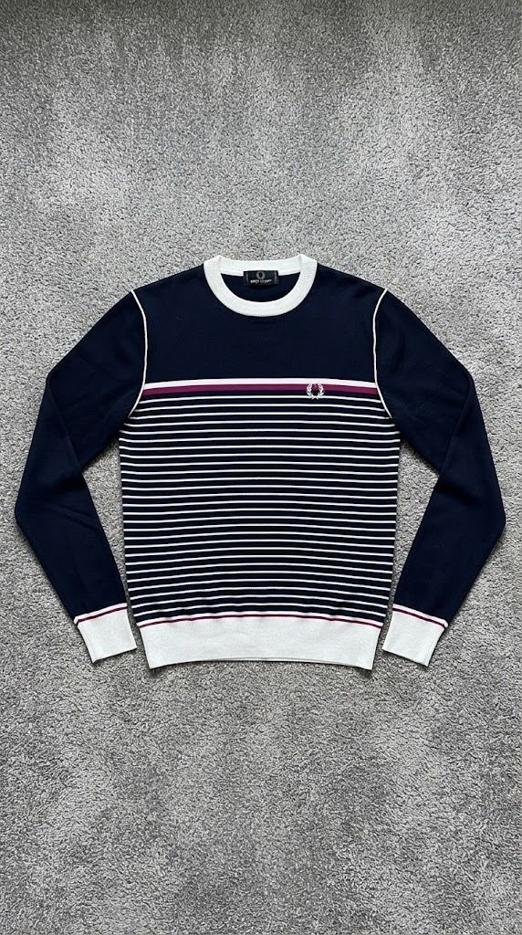 Fred Perry maglione girocollo righe navy bianco bordeaux M