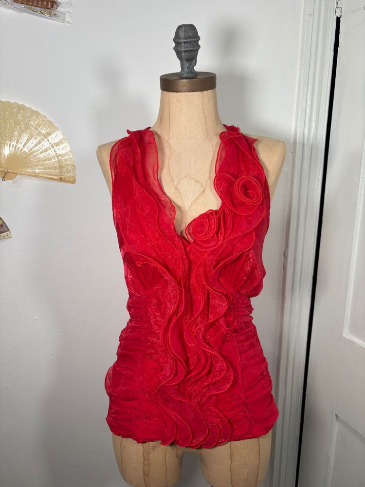 Y2K ruffled halter Top