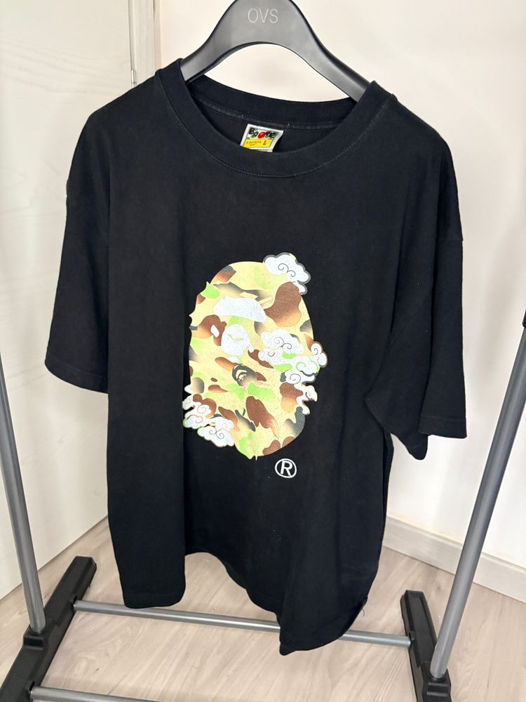 A Bathing Ape Black T-Shirt With Camo Logo