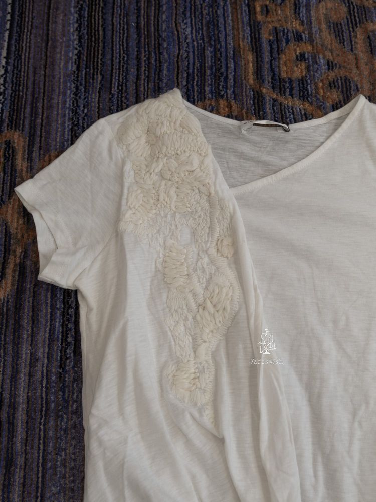 SDEER IVORY ASYMMETRIC DRAPED PANEL TEE 6