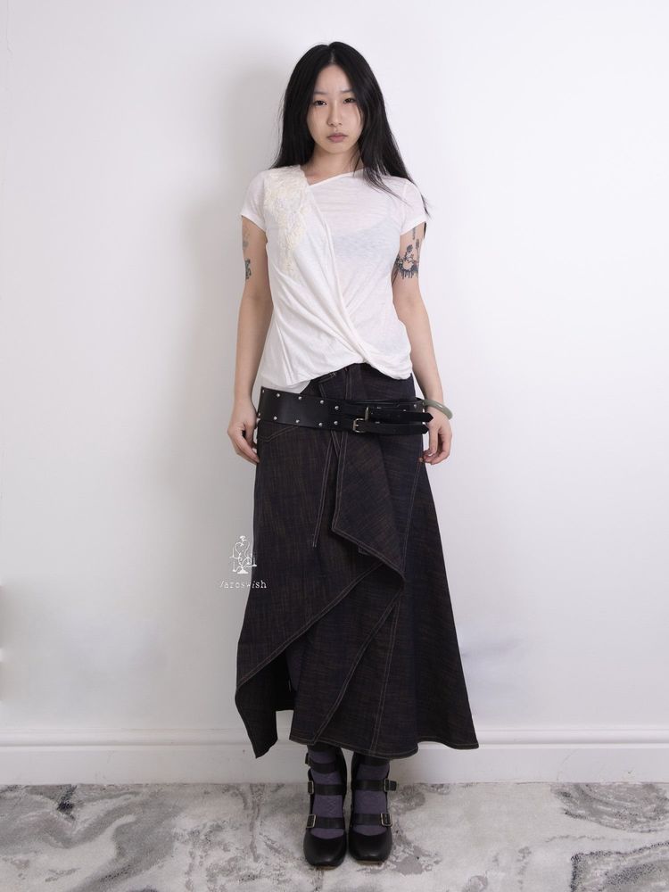 SDEER IVORY ASYMMETRIC DRAPED PANEL TEE 7