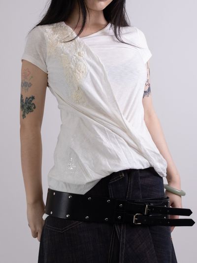 SDEER IVORY ASYMMETRIC DRAPED PANEL TEE 9