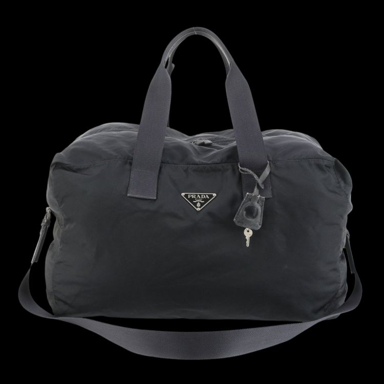 Prada Nylon Black Logo Boston Duffle 2 way Travel Bag