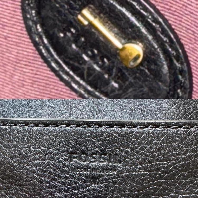 Fossil Black Leather Tote Bag imagen 7