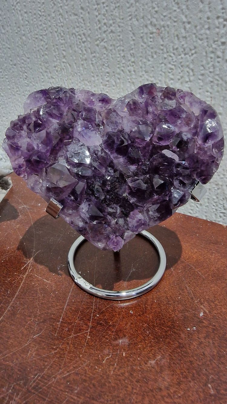 Raw Amethyst Crystal Heart with stand image 1