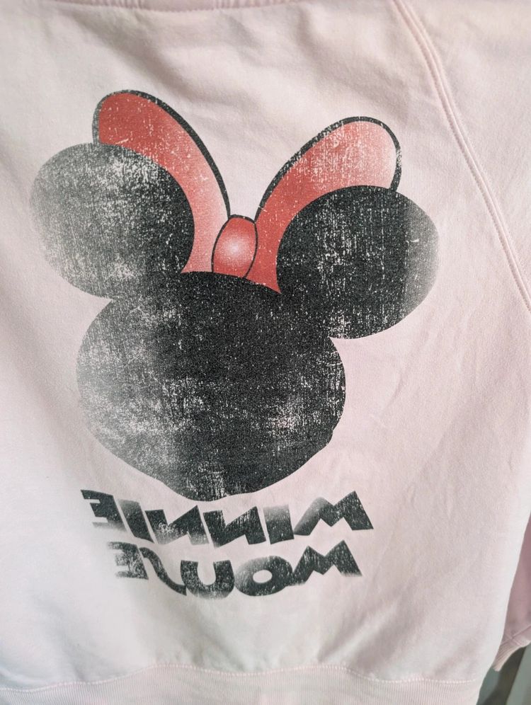 Immagine di Disney Minnie Mouse Sweatshirt Pink Large L Distressed Retro Graphic Jumper (kids) 8