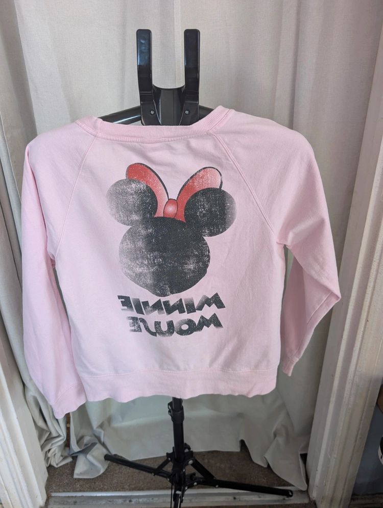 Immagine di Disney Minnie Mouse Sweatshirt Pink Large L Distressed Retro Graphic Jumper (kids) 7