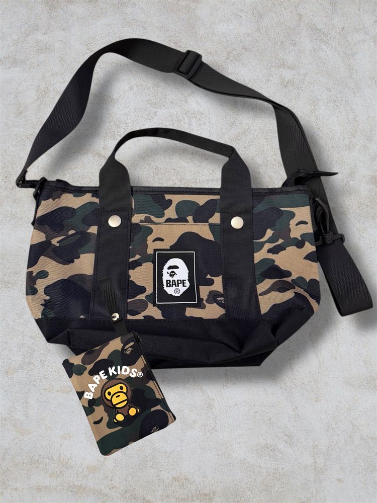 BAPE camo tote bag with BAPE KIDS pouch