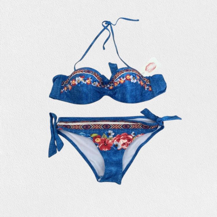 Other y2k denim look bikini with flower and bead embellishment 💙🌺 product image