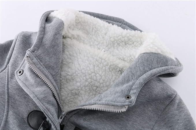 Grey Hooded Coat With Toggle Buttons obraz 3