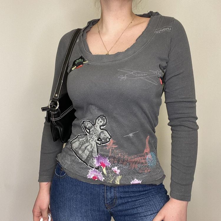 Desigual 90s/00s Desigual top with sick embroidered/ print design.  product image