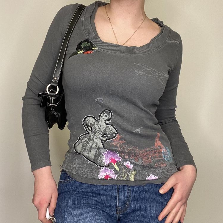 90s/00s Desigual top with sick embroidered/ print design.  3