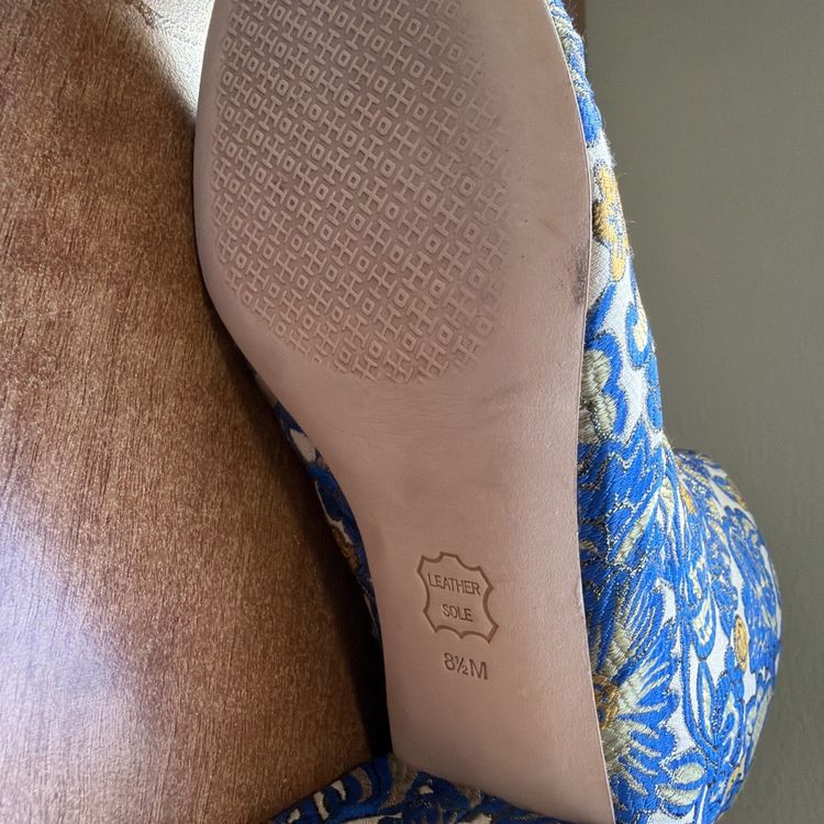 Tory Burch Shelby Brocade Blue Gold Floral Heeled Ankle Boots Uk 6 USA 8.5 New image 8