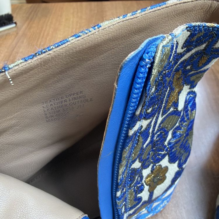 Tory Burch Shelby Brocade Blue Gold Floral Heeled Ankle Boots Uk 6 USA 8.5 New image 4