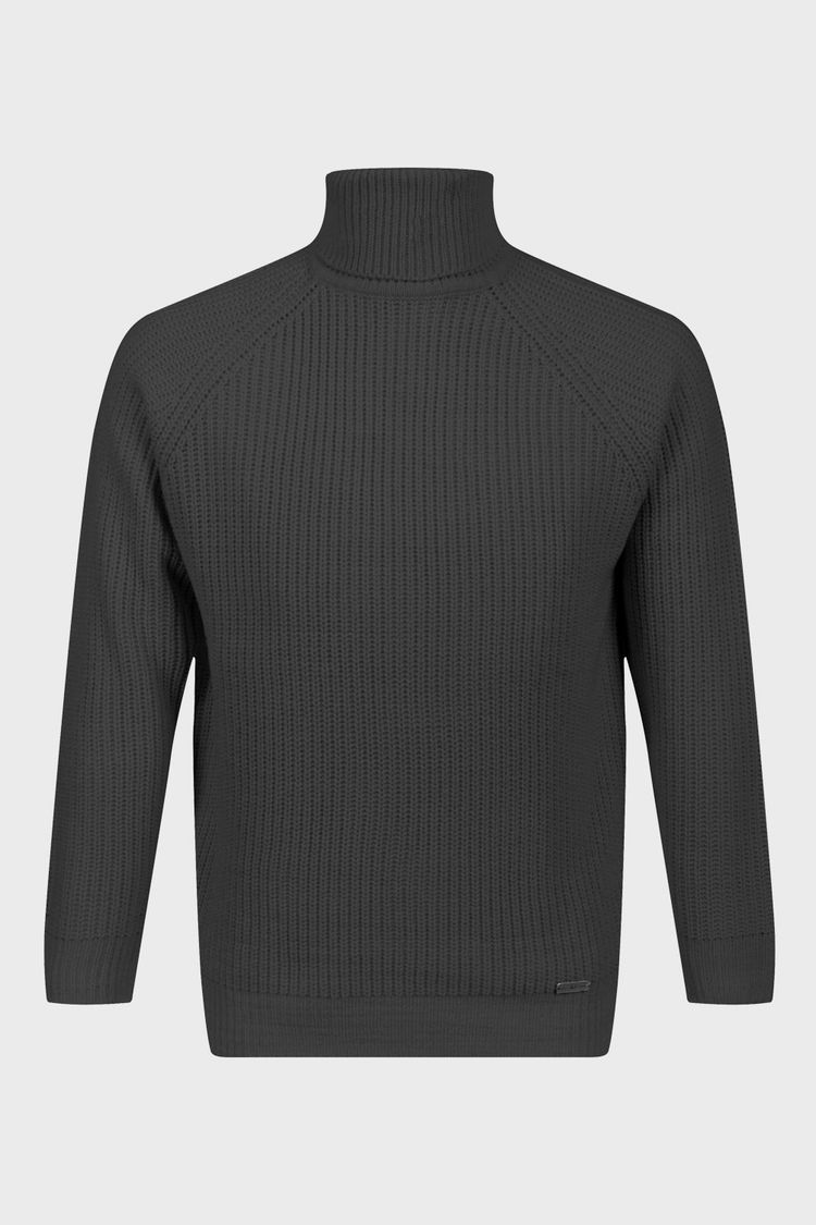 19V69 Black Ribbed Turtleneck Sweater MATT BLACK image 1