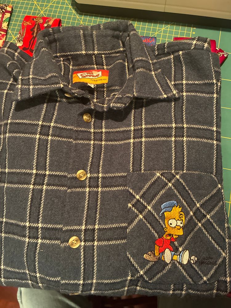 Simpsons Plaid Button-Up Shirt With Bart Simpson Embroidery