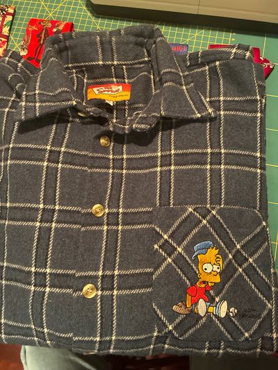 Simpsons Plaid Button-Up Shirt With Bart Simpson Embroidery
