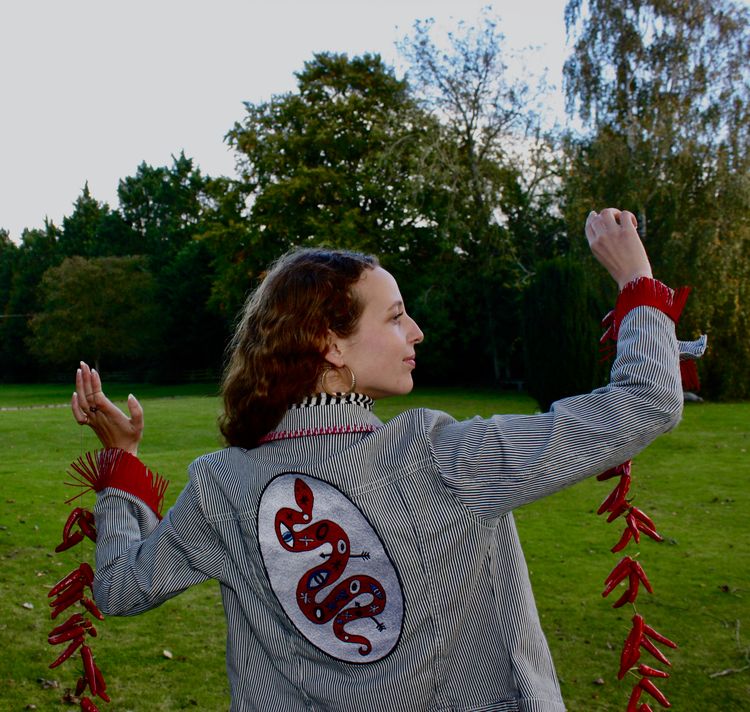Unknown Striped Jacket with Red Snake Patch and Red Tassels product image