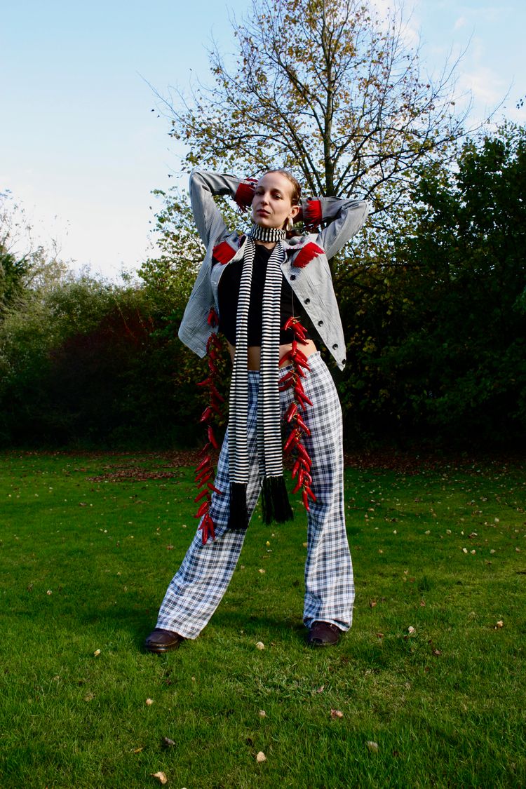 Striped Jacket with Red Snake Patch and Red Tassels 2