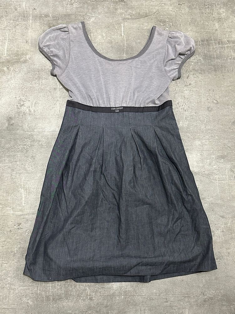 Vintage Cop Copine Grey Puff Sleeve Dress With Dark Skirt