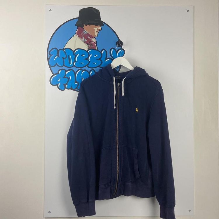 Ralph Lauren Navy Polo zip up hoodie with drawstring hood and a soft fleece lining and a green Ralph Lauren logo. product image