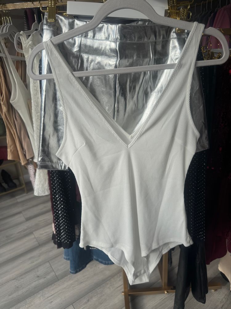 White Ribbed Sleeveless Bodysuit image 1
