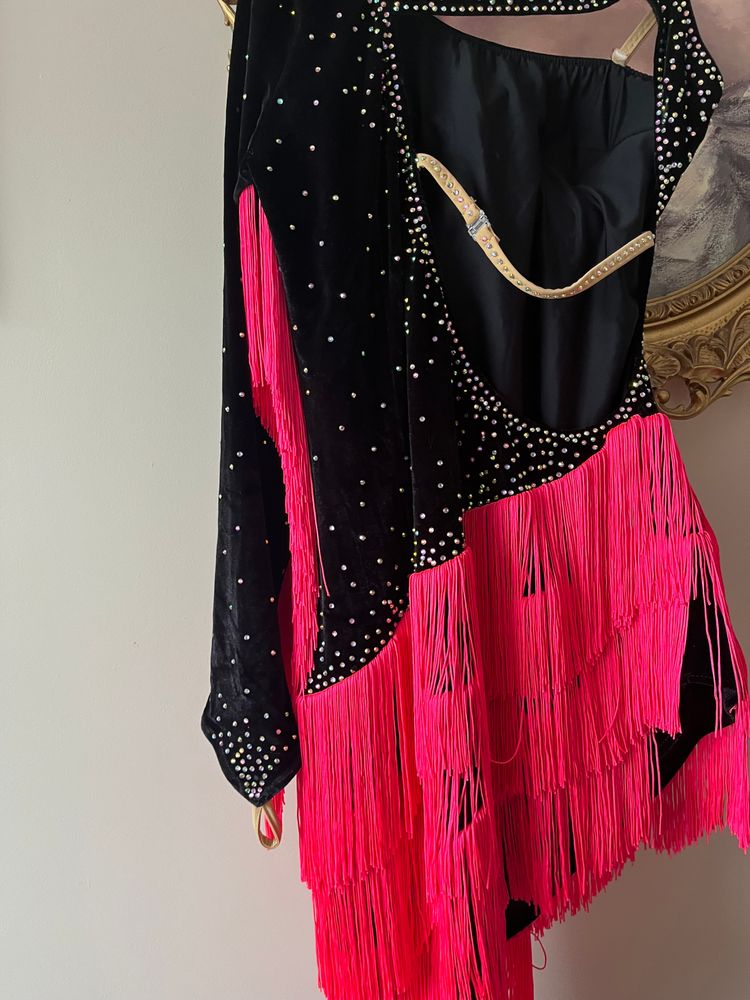 Other Black Velvet Dress With Pink Fringe And Rhinestones product image