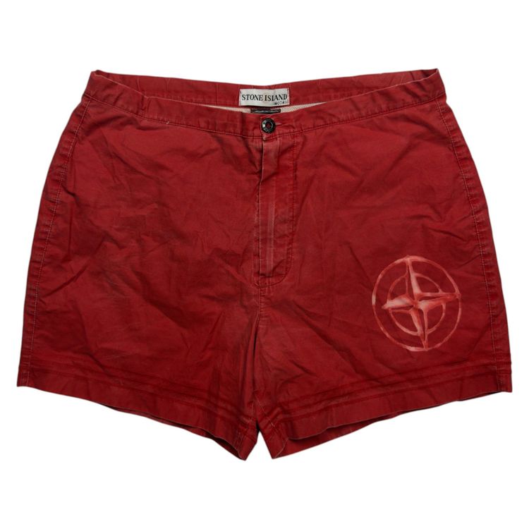 S/S 01 Stone Island Bleach Dyed Swim Shorts - Red