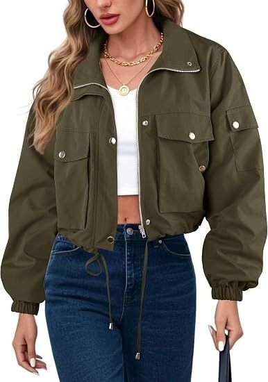 Olive Green Cropped Jacket imagen 4