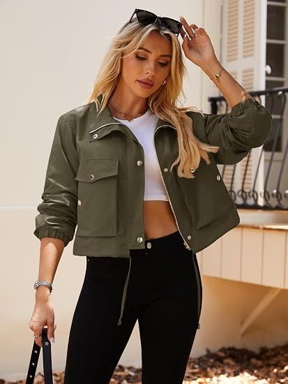 Olive Green Cropped Jacket imagen 5