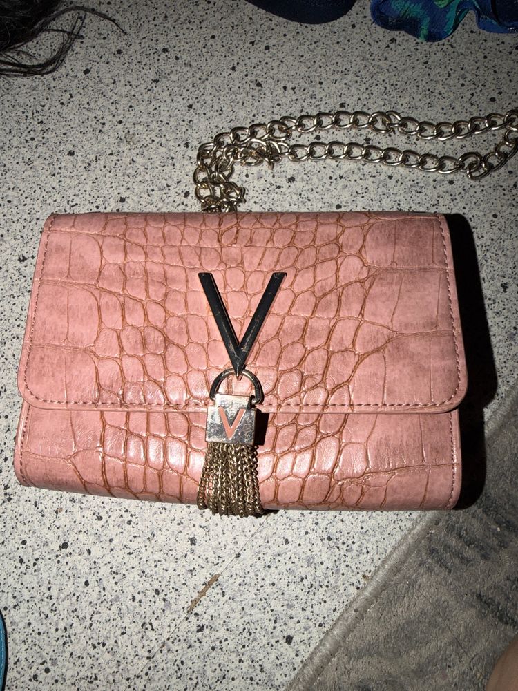 Valentino Pink Crocodile Pattern Shoulder Bag