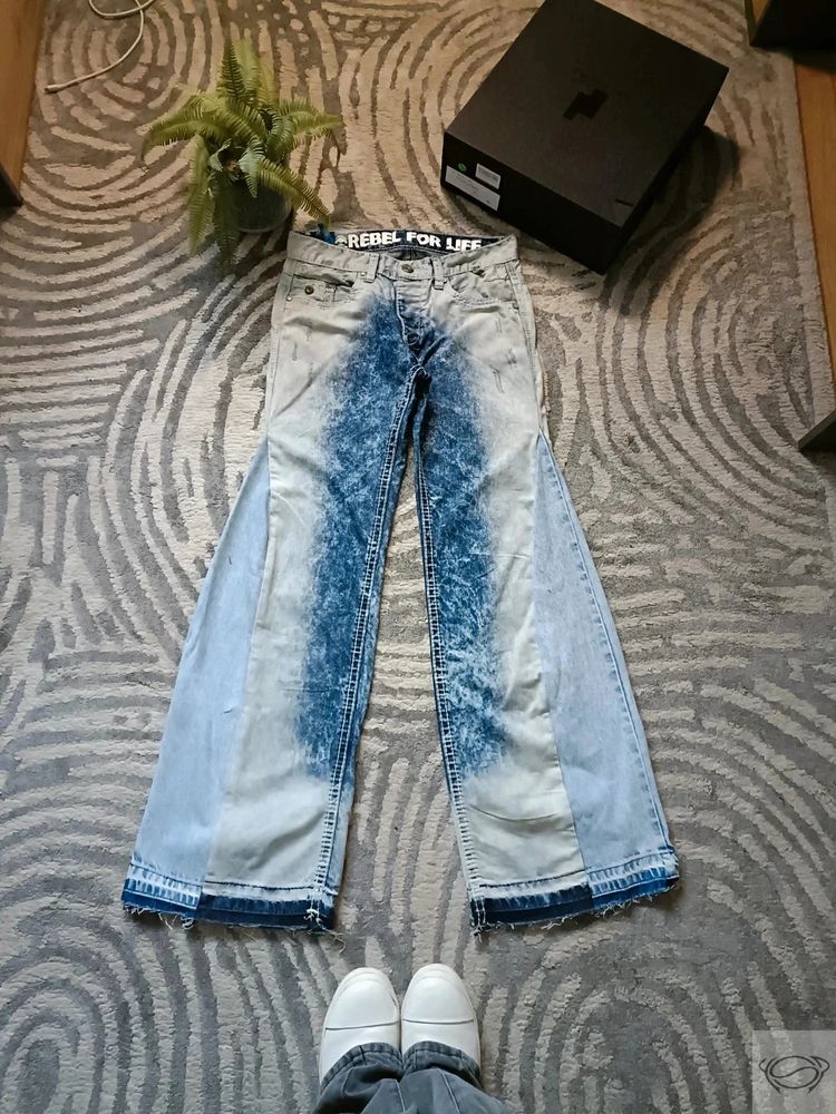 Other Blue Acid Wash Wide-Leg Jeans Custom product image