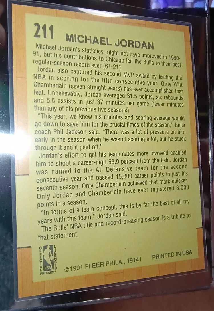 Michael Jordan  1991  Fleer Nba All-Star Team  Card 211  imagen 2