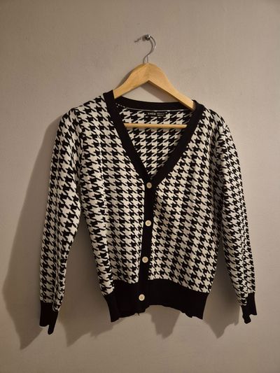 Shein Black And White Houndstooth Cardigan