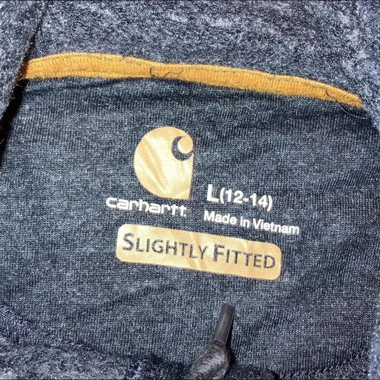 Carhartt dark grey and white full zip workwear hoodie with large white graphic carhartt logo carhart 2