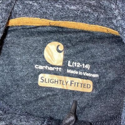 Carhartt dark grey and white full zip workwear hoodie with large white graphic carhartt logo carhart 2