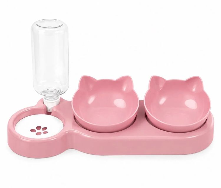 Unbranded Pink Cat-Shaped Pet Feeding Bowl Set With Water Dispenser product image